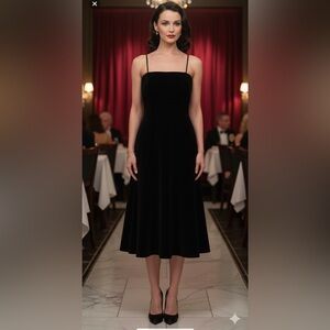 Vintage Lilli Diamond Black Sequin Velvet‎ Midi Fit Flare Dress